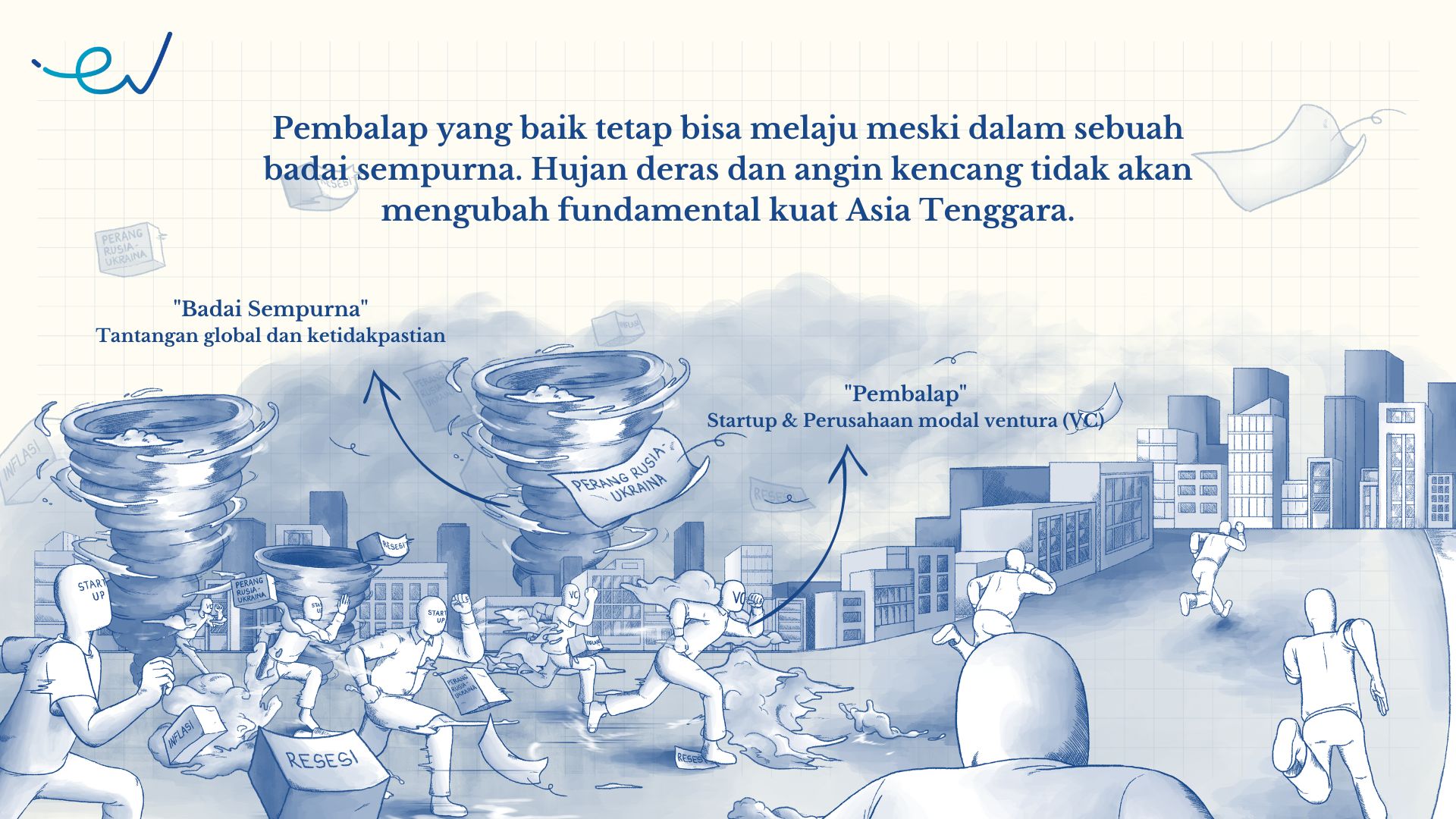 Ilustrasi berlari di tengah badai sempurna
