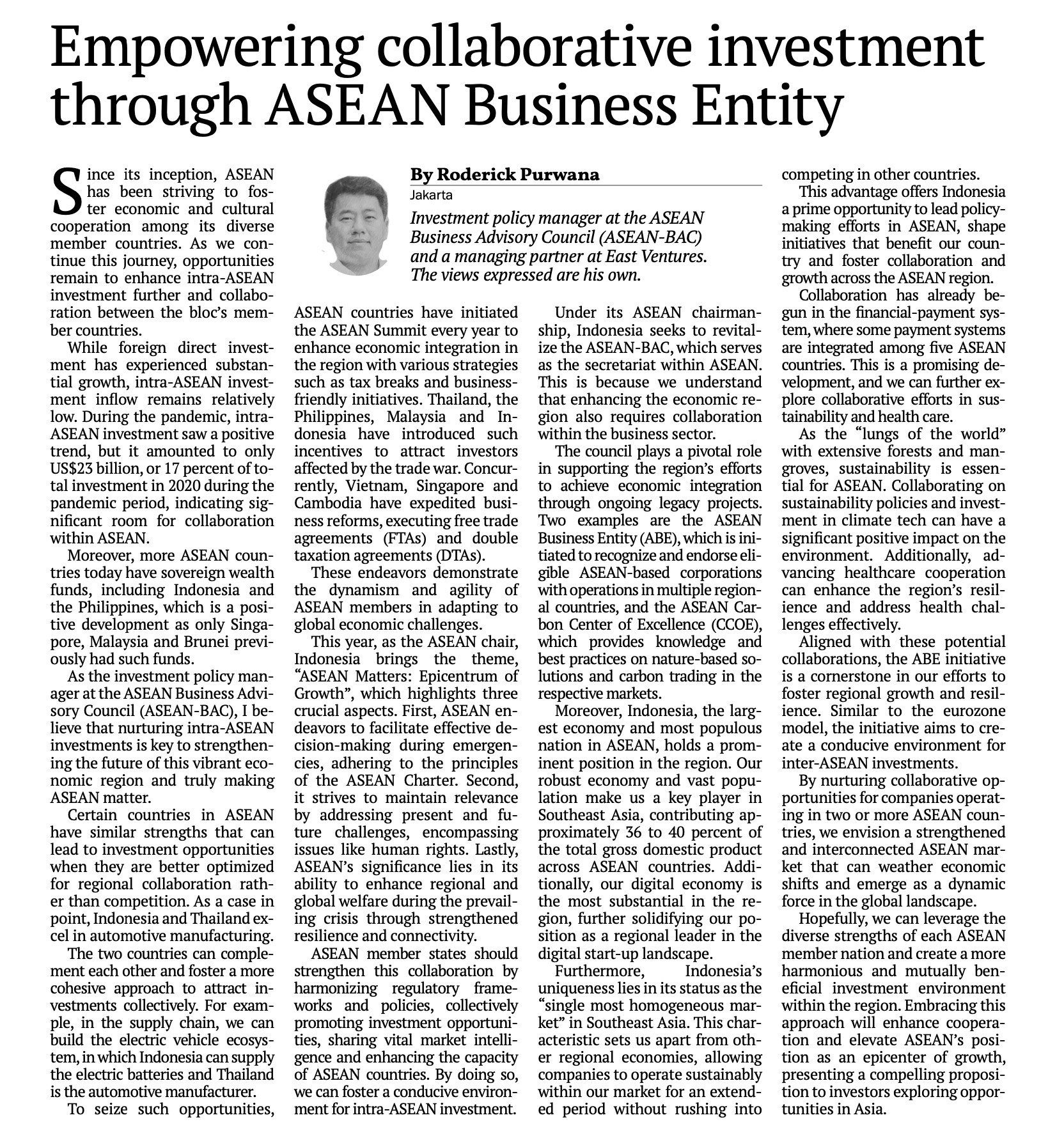 Roderick Purwana in The Jakarta Post, 6 September 2023