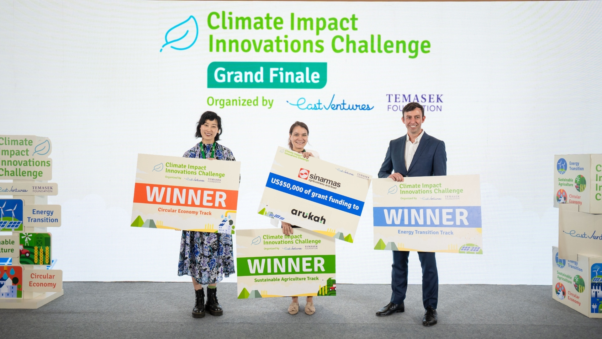 The winners of the Climate Impact Innovations Challenge 2025 - SXD AI, Arukah, Aslan Renewables